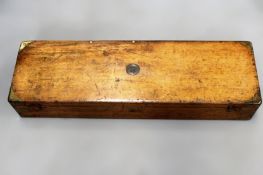 A good oak and brass bound double gun case for 30” barrel. Side/side shotguns. Labelled for