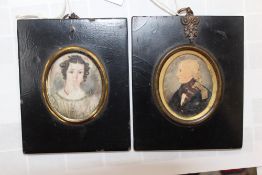 Two oval miniature portraits of a lady, 55 x 41mm and gentleman 55 x 43mm, he said to be General