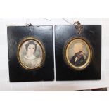 Two oval miniature portraits of a lady, 55 x 41mm and gentleman 55 x 43mm, he said to be General