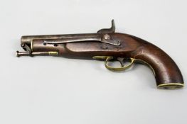 A 19th Century percussion sea service belt pistol. Crown marked lock and swivel ramrod mounted