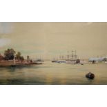 George Henry Jenkins (1843-1914), Boats in harbour, possibly Plymouth, signed, watercolour, 23 x