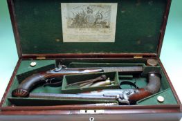 A cased pair of percussion target pistols by Charles Moore, 10inch sighted octagonal damascus