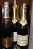 Two bottles of Autreau champagne, one bottle Marc-Herbrart champagne and one bottle Mercifer