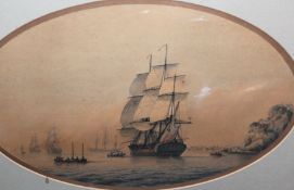 Samuel Atkins (fl.1787-1808), Merchant ships, signed, watercolour, 23 x 33cm.