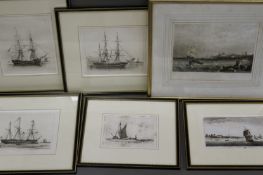 Six 19th Century and later prints of marine views and ships of the line. Some hand coloured.