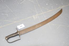 A composite Naval cutlass of Coastguard form, 61cm sharply curved fullered blade, brass hilt with