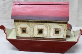 An Edwardian painted pine Noahs Ark roof with lifting lid. Possibly German. 70cm wide