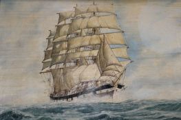 John E. Fox (20th Century) (ARR), A clipper under full sail, signed, oil on board, 52.5 x 73cm,