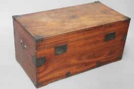 A brass bound 19th Century camphor wood campaign chest. Brass lock plates and carrying handles. 98cm