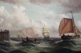 J.W. Bartholomew (19th Century), Fishing boats, signed, oil on canvas, 59.5 x 106.5cm.