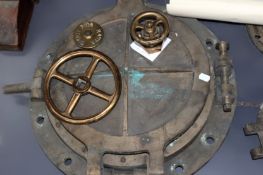 A large early 20th Century bronze porthole. From HMS Hood - Portland Harbour 1914 Together with