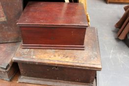 A 19th Century hardwood colonial lift top document box together with a sailors painted pine ditty