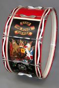 A military bass drum to the Scots Guards, the body hand painted with the Royal Arms, regimental