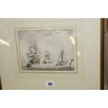 John Greenwood (1727-1792), Shipping at anchor, watercolour en grisaille, 15 x 20cm, Ex collection