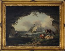 Attributed to Nicholas Pocock (1740-1821), Shipping off the coast with cattle and sheep in the