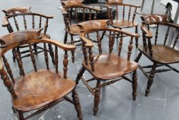 Six Antique beech and elm captain’s chairs formerly in London’s oldest Thameside public house.