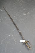 A Prussian? steel sabre. Pipe back and engraved blade dated 1832 Shagreen grip with pierced cast