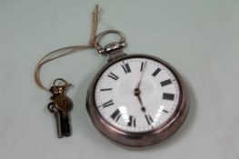 An early 19th Century silver hallmarked naval deck watch. With fusee movement and watch keys.