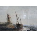 Two 19th Century English School. Coastal views of beached sailing craft. One oil on board and a