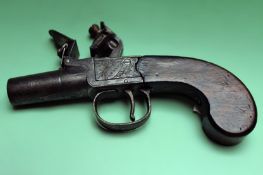 A flintlock boxlock pocket pistol, 1.25inch turn-off barrel, border engraved lock decorated with