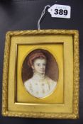 After Sanchez Coello. A 19th Century oval portrait miniature of Joanne Queen of Portugal mother of