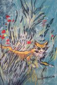 Joan Hammond (1923-2006), Cat in grass, signed and dated ‘90, pastels, 49 x 37cm. The artist won a