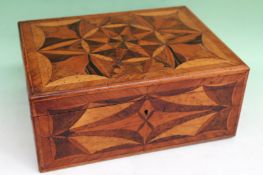 A Regency parquetry inlaid lift top document box. Overall specimen wood inlays. Birds eye maple