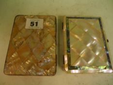 A Victorian mother of pearl and tortoiseshell card case together with another with abalone