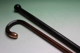 A gentleman’s 9ct gold mounted coromandel walking stick together with an ebony octagonal walking