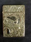 An Edwardian silver card case with repousse stag at bay decoration. Birmingham 1903. Makers initials