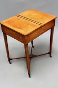 A 19th Century satinwood and marquetry inlaid ladies writing dressing table. Twin rising top