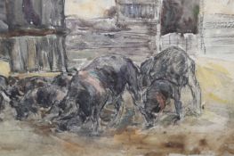 Millicent Margaret Fisher Prout (1875-1963), Grey cart horse, and companion of pigs feeding,