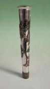 A Chinese silver parasol handle with enamelled floral decoration makers initials WH for Wang Hing,