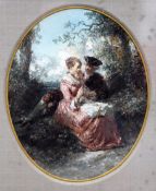 Herman Frederick Carel Ten Kate, Lovers in a clearing, signed, watercolour, 13.5 x 11cm.