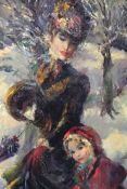 John Strevens (1902-1990) (ARR), Elegant young woman and child in the snow, signed, oil on canvas,