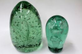 A large Stourbridge glass dump. 20cm high and another of smaller size depicting three tiers of