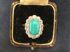 A diamond and turquoise cluster dress ring.