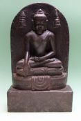 A North Indian Pala period phykite stone figure of Buddha. Sakamuni. 28cm high xx 16cm wide.