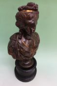 A 19th Century French bronze bust of a Royal Consort in 18th Century style dress. Gilt highlights.