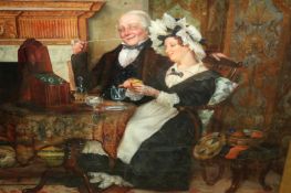 John Seymour Lucas (1849-1923), “Enjoying themselves - very rare work”, interior scene with couple