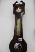 A good George III mahogany five dial mercury barometer signed L Scola, 9 Leather Lane.