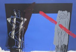 Bruce McLean (b.1944) Scottish (ARR), White and Blue Man, Grey Man, Red Lino, signed, numbered 24/75