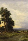 Daniel Sherrin (1868-1940), Shepherd and sheep by pines in an extensive landscape, signed with