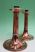 A pair of copper and white metal candlesticks. Stamped Charles Desprez. Bristol. 19cm high.