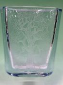 A 1970s Swedish art glass vase with etched decoration. Signed to base Strombergsmyttan.