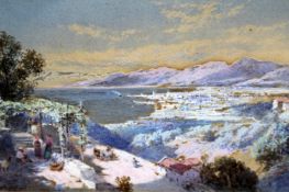 Thomas Charles Leeson Rowbotham (1823-1875), Esa, near Nice, Distant view of Leghorn, signed and