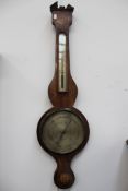 A Regency mahogany and inlaid mercury two dial barometer signed A Ortelli, Oxford.