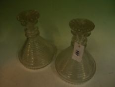 A pair of ships cut glass decanters.