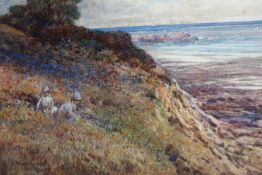 J Prayter, Beach scene with children in the heather, signed and dated 1910, watercolour, 24 x