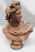 An antique cast iron classical bust of the Apollo Belvedere.